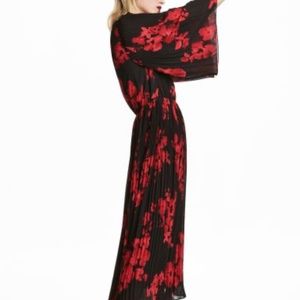 H&M Pleated Red and Black Floral Dress